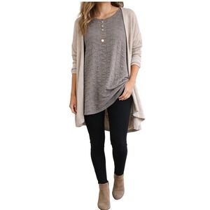 Komil Textured Cotton Tunic Large Gray Boho Crinkle Flare Top